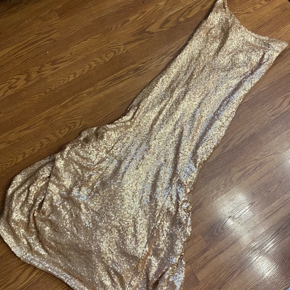 Vintage 90’s Y2K Gold Sequin Gown Homecoming Dress Cowl Backless Dress Prom - Picture 5 of 16